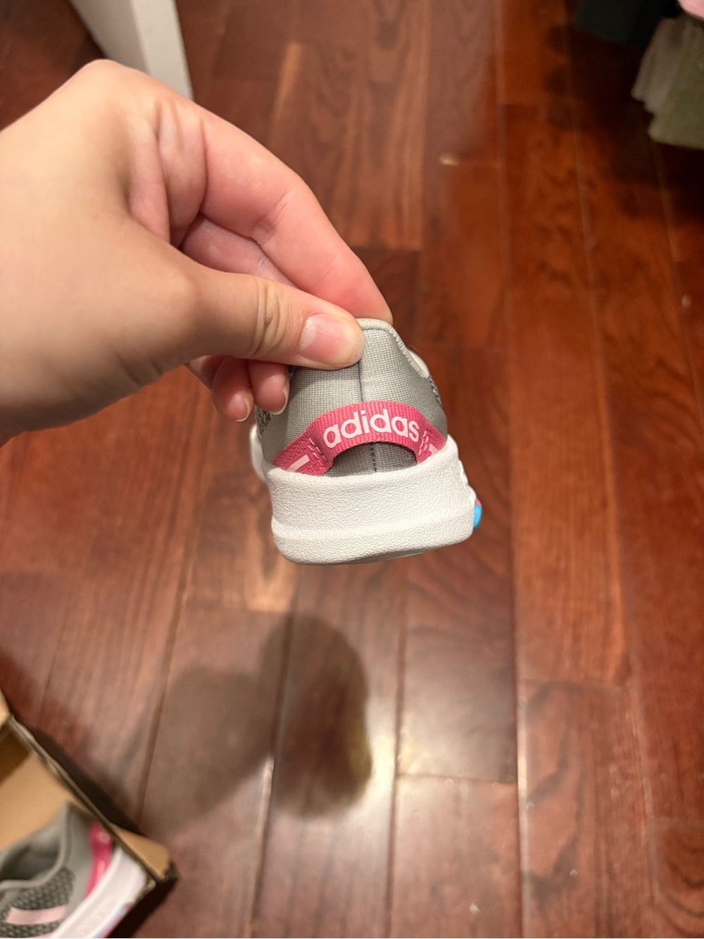 adidas Toddler Grey Sneakers with Pink Stripes - Picture 4 of 6